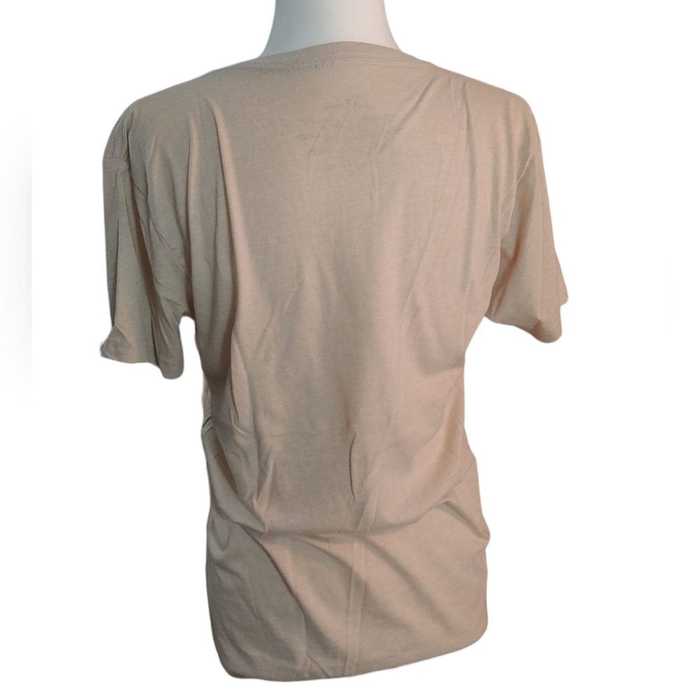 CRAZY TRAIN Cactus Cross Speckled Tan Women's Vneck Graphic Tee Size Small - Picture 2 of 6